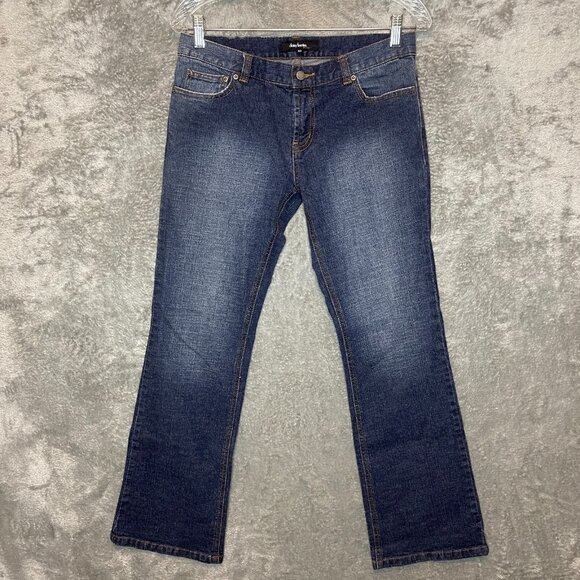 Women Y2K Hip Hop Rhinestone Indigo Low Rise Stretch Bootcut Flare Denim Jean 4P - Picture 2 of 11